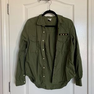 Olive Button Up Top with Star Detailing